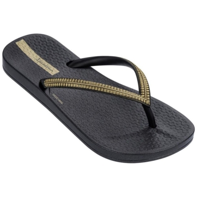 Kids' Ipanema Ana Metallic IV Flip Flops Black Gold | US306879YL