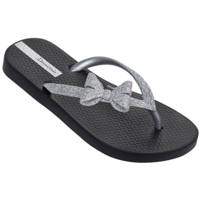 Kids' Ipanema Glitter IV Flip Flops Black Silver | US918452SU