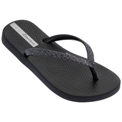 Kids' Ipanema Lolita Glitter Flip Flops Black | US158720NQ