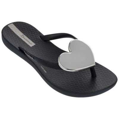 Kids' Ipanema Maxi Fashion Flip Flops Black Silver | US348205KM