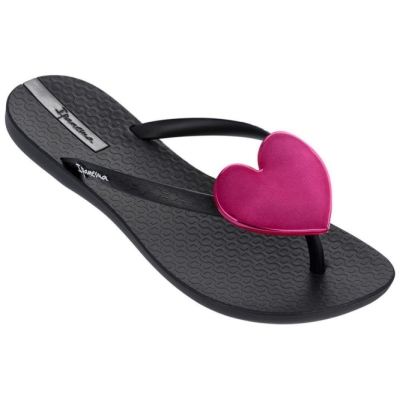 Kids' Ipanema Wave Heart Flip Flops Black Red | US980253FA