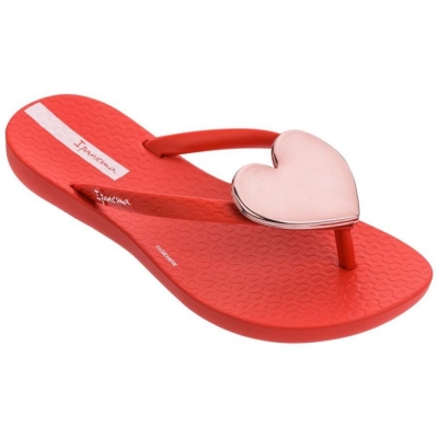 Kids' Ipanema Wave Heart Flip Flops Red Rose | US130649ML