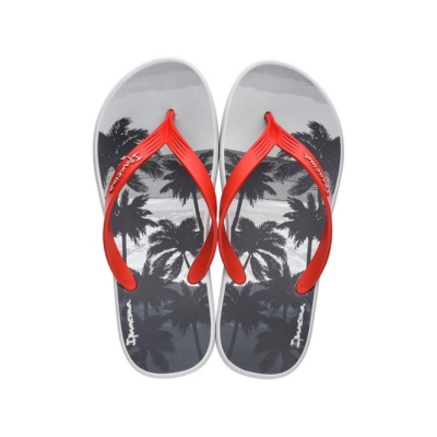 Men's Ipanema 10 Palm Flip Flops Grey Red | US938524EM