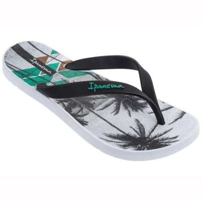 Men's Ipanema Arpoador Palm Flip Flops White Black | US598346CP