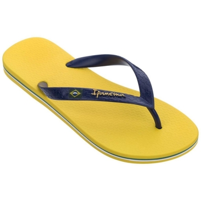 Men's Ipanema Brasil Classic II Ad Flip Flops Yellow Blue | US103952DZ