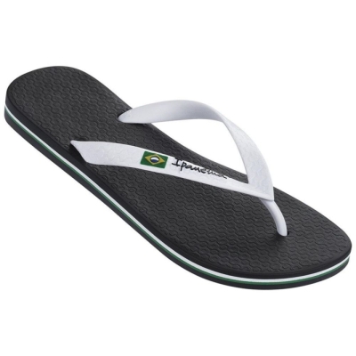 Men's Ipanema Brasil Classic II Ad Flip Flops Black White | US178095FB