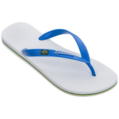 Men's Ipanema Brasil Classic II Ad Flip Flops White Blue | US417569PD