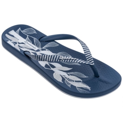 Women's Ipanema Anatomic Nature Leaves Flip Flops Navy | US718549HP