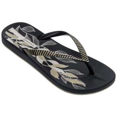 Women's Ipanema Anatomic Nature Leaves Flip Flops Black | US834561DI