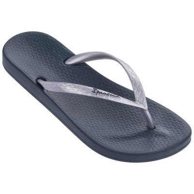 Women's Ipanema Anatomic Tan Flip Flops Navy Silver | US092375GR