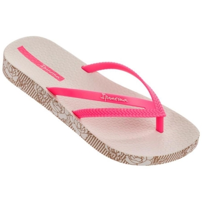 Women's Ipanema Duet Plush Wedge Flip Flops Ivory Rose | US581976IO