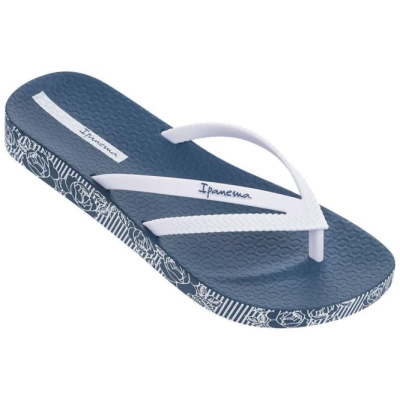 Women's Ipanema Duet Plush Wedge Flip Flops Blue White | US603749EF