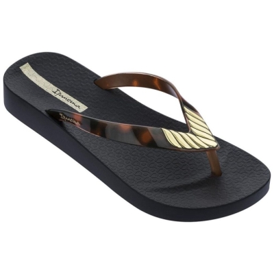 Women's Ipanema Elegance Flip Flops Black Brown Gold | US186743QM