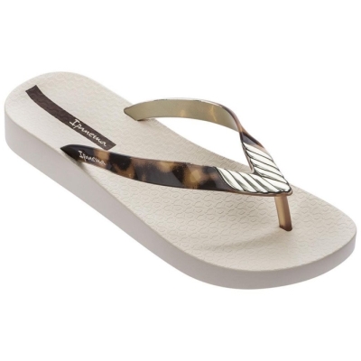 Women's Ipanema Elegance Flip Flops Ivory Brown Gold | US460593AI