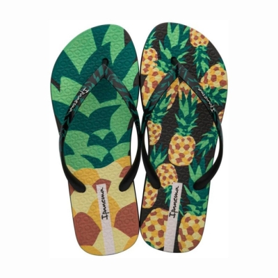 Women's Ipanema Frutas Flip Flops Black Green | US984607DA