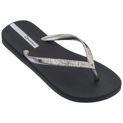 Women's Ipanema Glam II Flip Flops Black Silver | US860479EI