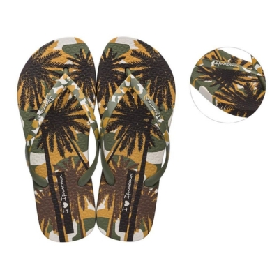 Women's Ipanema I Love Sun Flip Flops Green Brown | US631279YJ