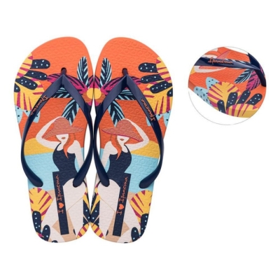 Women's Ipanema I Love Sun Flip Flops Orange Blue | US439720CL