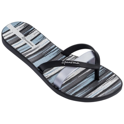 Women's Ipanema Kirei Silk IV Flip Flops Black Silver | US923806HB