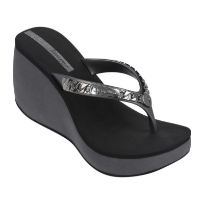 Women's Ipanema Lipstick Chains Flip Flops Black Silver | US763924CY