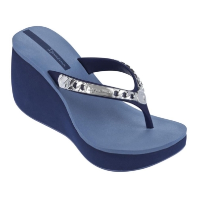 Women's Ipanema Lipstick Chains Flip Flops Blue Silver | US946521VQ