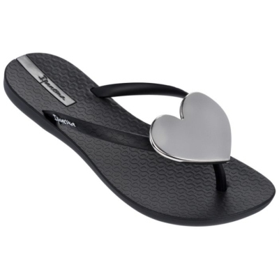 Women's Ipanema Maxi Heart Flip Flops Black | US298456XV