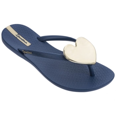 Women's Ipanema Maxi Heart Flip Flops Gold Navy | US876924FD