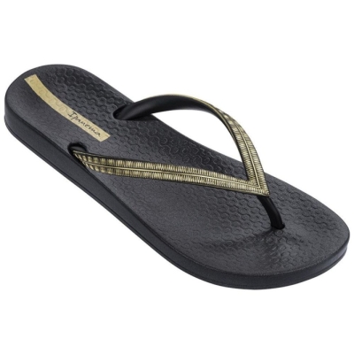 Women's Ipanema Mesh IV Flip Flops Black Gold | US438106OI