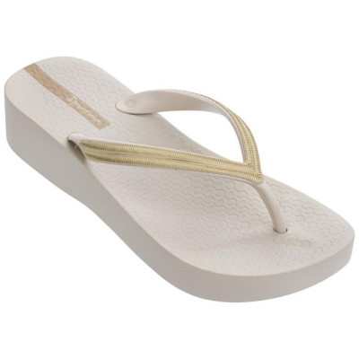 Women's Ipanema Mesh Plat V Flip Flops Ivory Gold | US415032XY