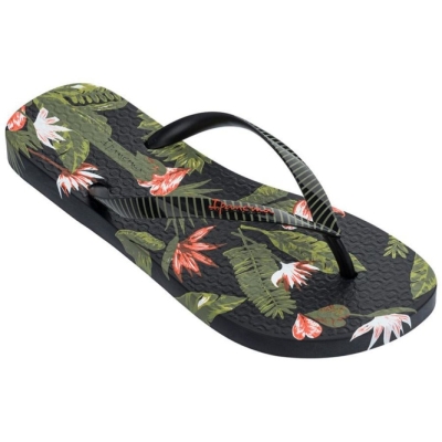 Women's Ipanema Paradise Flip Flops Black Green | US059762OC