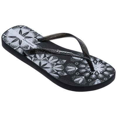 Women's Ipanema Sem Igual Tattoo Flip Flops Black White | US150283TB