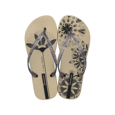 Women's Ipanema Sem Igual Tattoo Flip Flops Ivory Black | US402831PN