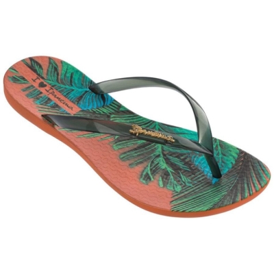 Women's Ipanema Wave Scenic Flip Flops Orange Green | US312789BU