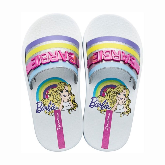 Kids\' Ipanema Barbie Slides White Silver | US348297LU