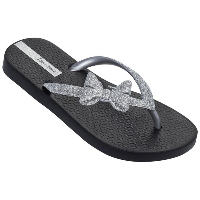 Kids\' Ipanema Glitter IV Flip Flops Black Silver | US918452SU