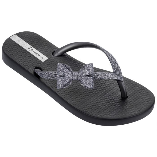 Kids\' Ipanema Lolita Bow Flip Flops Silver Black | US978026ZJ