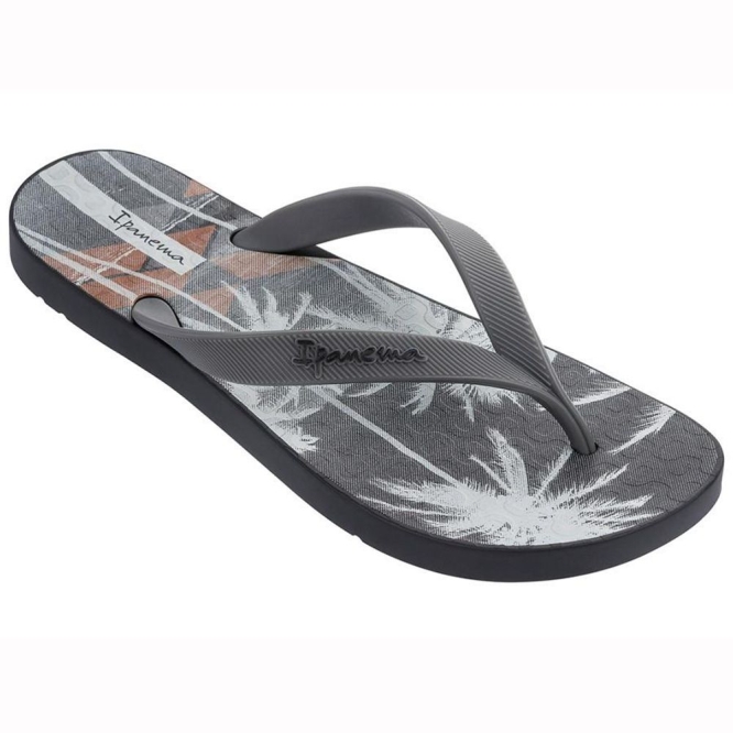 Men\'s Ipanema Arpoador Palm Flip Flops Black Grey | US463018DU