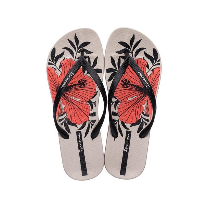 Women\'s Ipanema Ana Hibiscus Flip Flops Ivory Black Orange | US307946EH