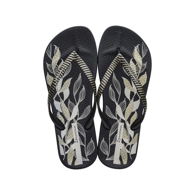 Women\'s Ipanema Anatomic Nature IV Flip Flops Black Gold | US261805OP