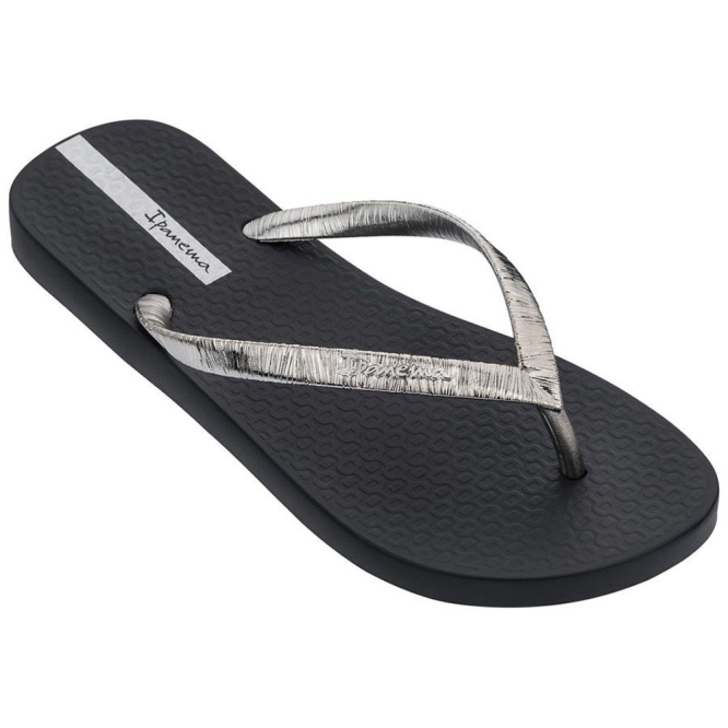 Women\'s Ipanema Foil Flip Flops Black Silver | US642975SP