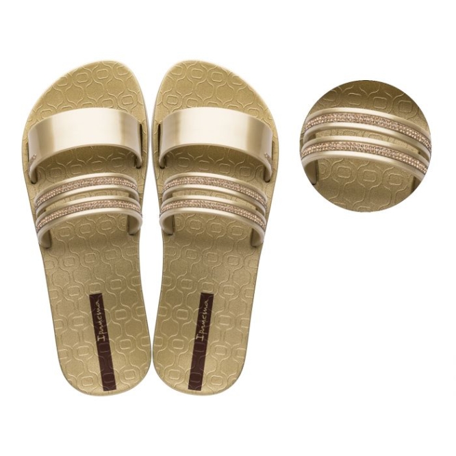 Women\'s Ipanema Glam Crystal Slides Gold | US780134OC