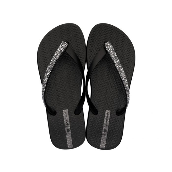 Women\'s Ipanema Glam Special Crystal Flip Flops Black | US274860GZ