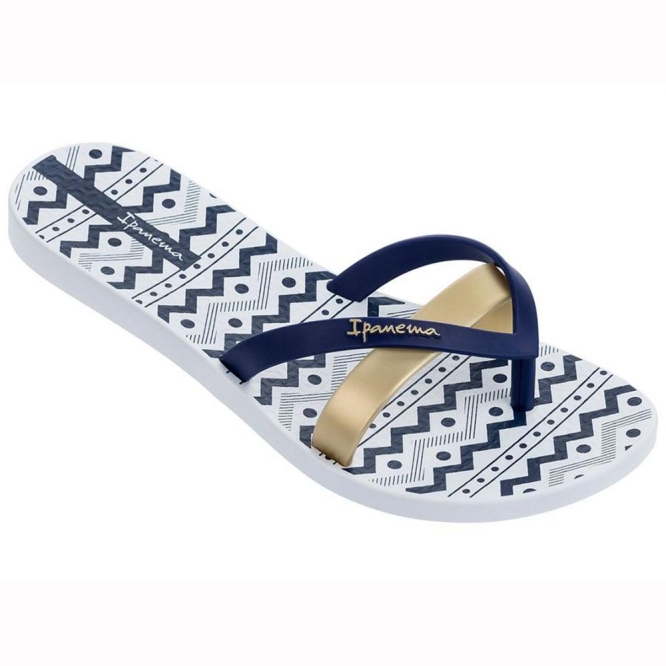 Women\'s Ipanema Kirei Silk III Flip Flops White Blue Gold | US209173WH