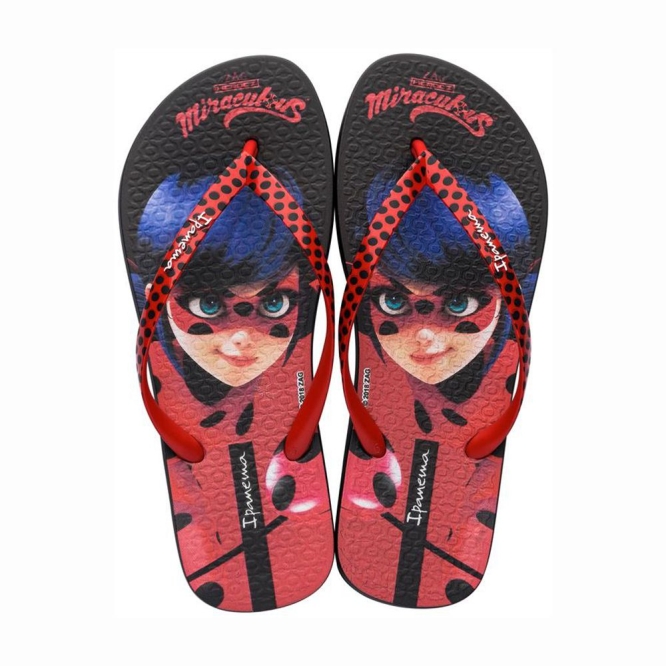 Women\'s Ipanema Ladybug Flip Flops Black Red | US368297BF