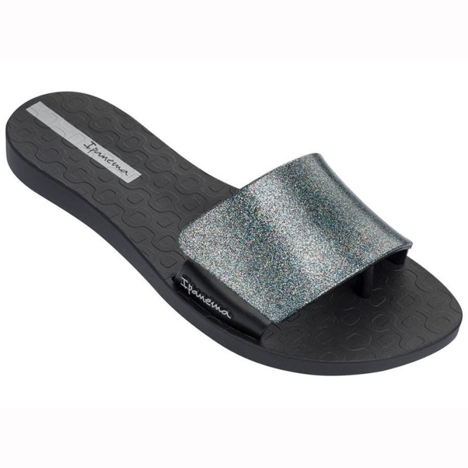 Women\'s Ipanema Livia Flip Flops Black Silver | US429136ZC