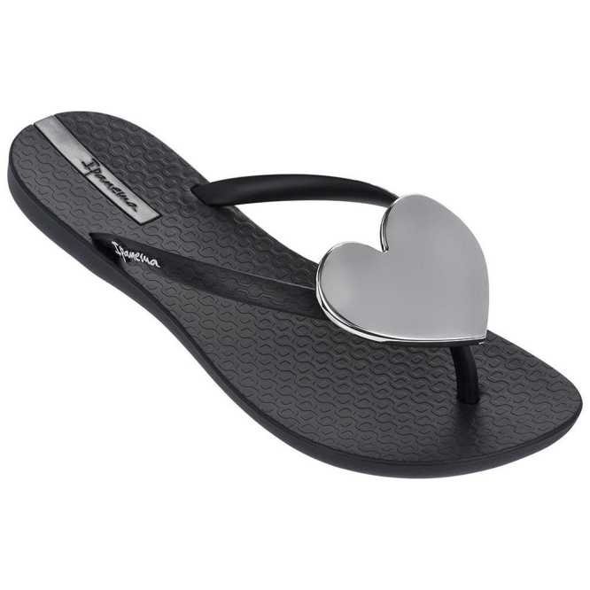 Women\'s Ipanema Maxi Fashion II Flip Flops Black Silver | US912345ZW