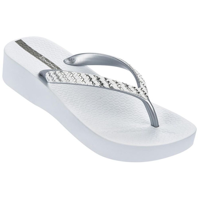 Women\'s Ipanema Mesh Plat Flip Flops White Silver | US203149AI