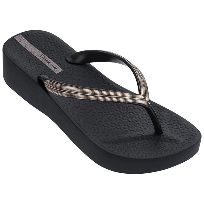 Women\'s Ipanema Mesh Plat V Flip Flops Black Silver | US729540BX