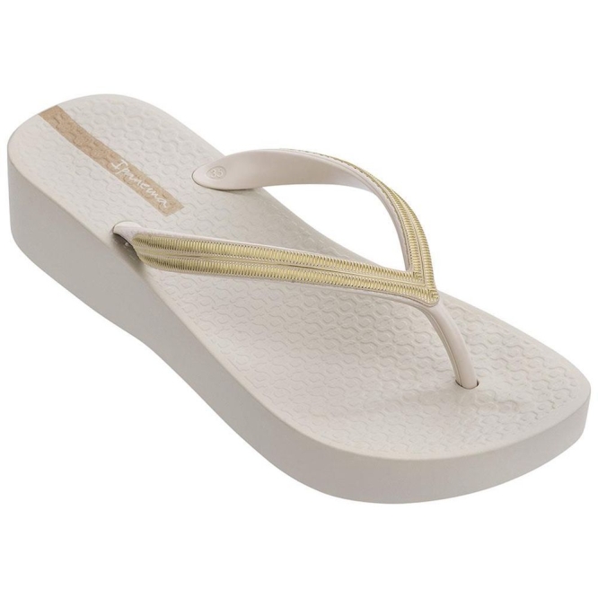 Women\'s Ipanema Mesh Plat V Flip Flops Ivory Gold | US415032XY