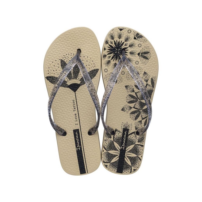 Women\'s Ipanema Sem Igual Tattoo Flip Flops Ivory Black | US402831PN